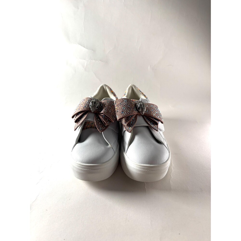 Kurt Geiger London Crystal Bow Sneakers White Leather Rhinestone Eagle Platform